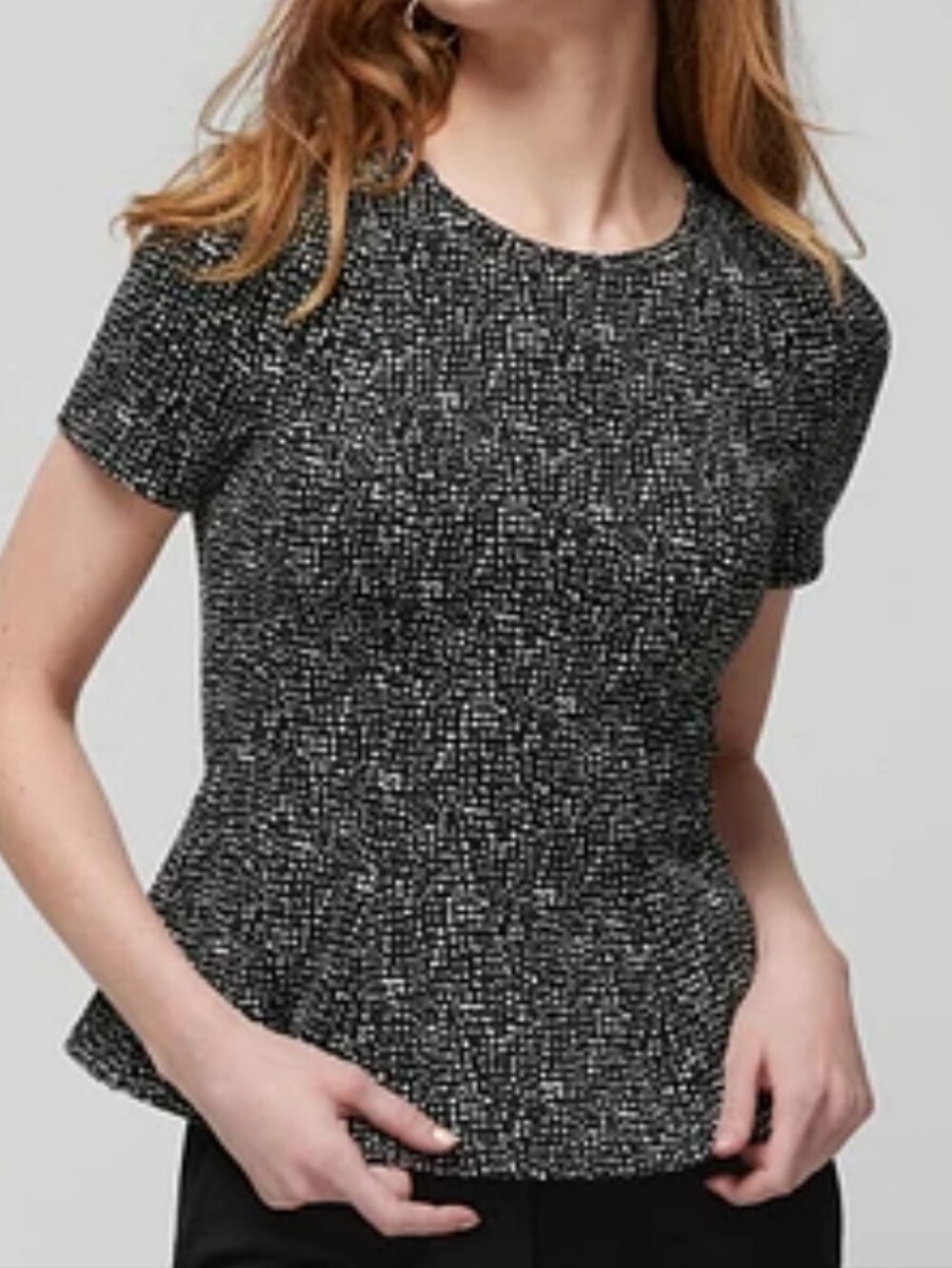 WHBM Black & White Speckled Peplum Work Blouse, Size S